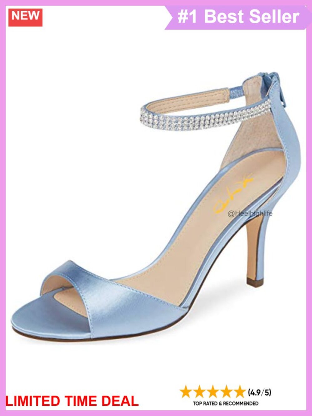 Rhinestone Ankle Strap Open Toe Mid Heel Formal Dress Sandals